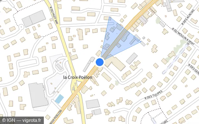Vue plan de l'emplacement du radar de feu rouge à Monnaie