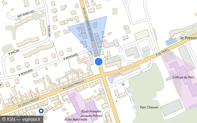 Vue plan de l'emplacement du radar de feu rouge à Neuillé-Pont-Pierre