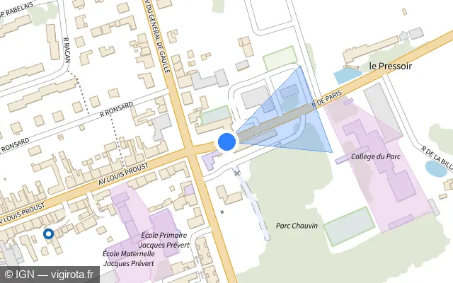 Vue plan de l'emplacement du radar de feu rouge à Neuillé-Pont-Pierre