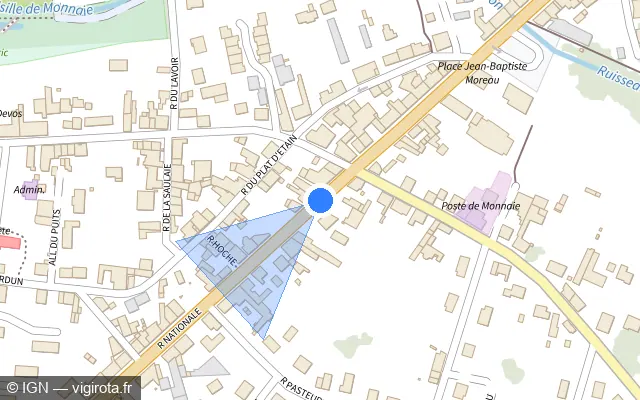 Vue plan de l'emplacement du radar de feu rouge à Monnaie