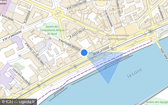 Vue plan de l'emplacement du radar de feu rouge à Nantes