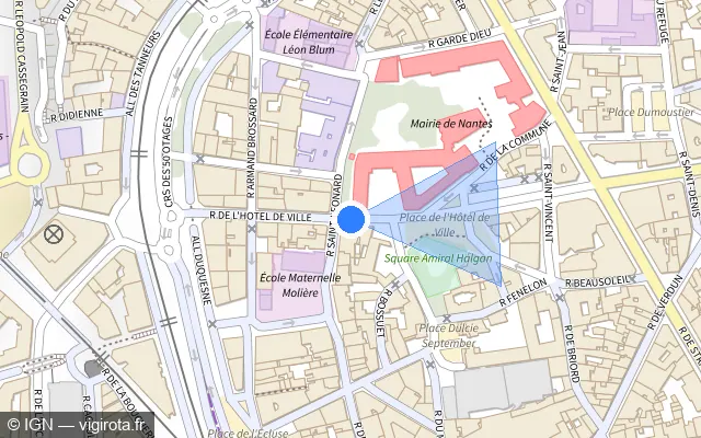Vue plan de l'emplacement du radar de feu rouge à Nantes