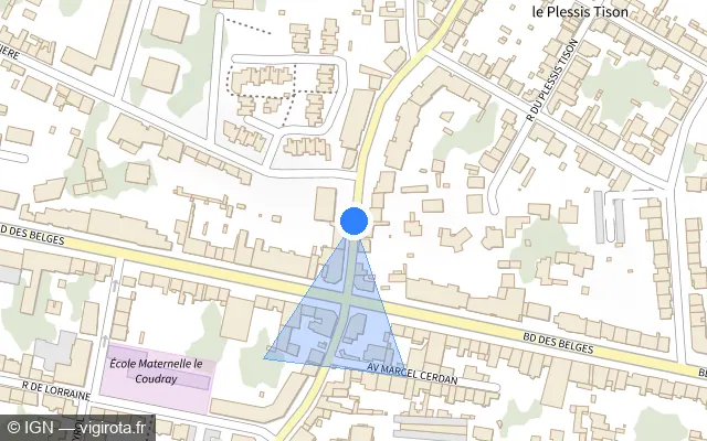 Vue plan de l'emplacement du radar de feu rouge à Nantes