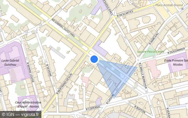 Vue plan de l'emplacement du radar de feu rouge à Nantes