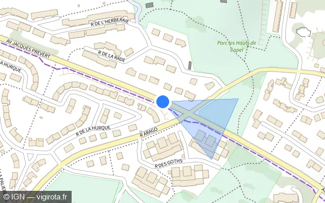 Vue plan de l'emplacement du radar de feu rouge à Cherbourg-en-Cotentin