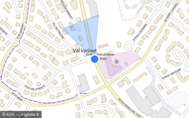 Vue plan de l'emplacement du radar de feu rouge à Chaumont