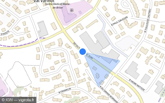 Vue plan de l'emplacement du radar de feu rouge à Chaumont