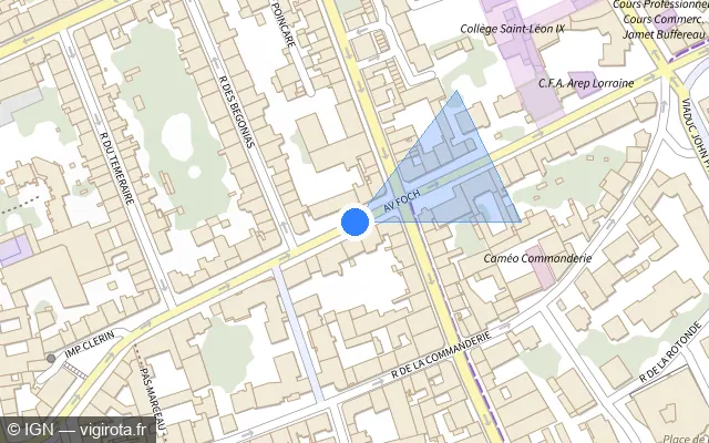 Vue plan de l'emplacement du radar de feu rouge à Nancy