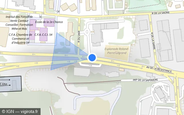 Vue plan de l'emplacement du radar de feu rouge à Laxou