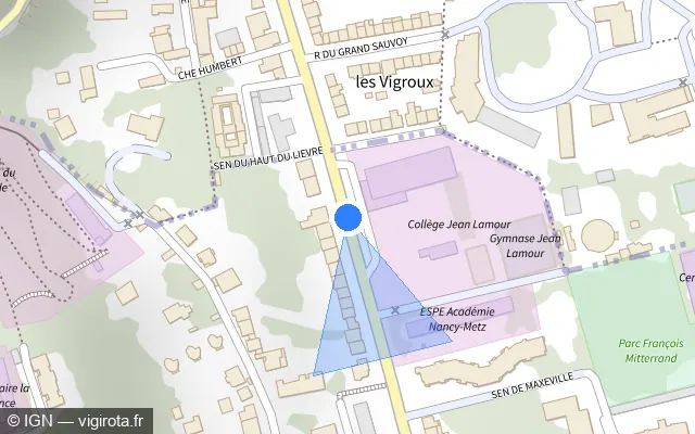 Vue plan de l'emplacement du radar de feu rouge à Maxéville