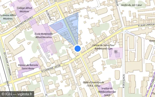 Vue plan de l'emplacement du radar de feu rouge à Nancy