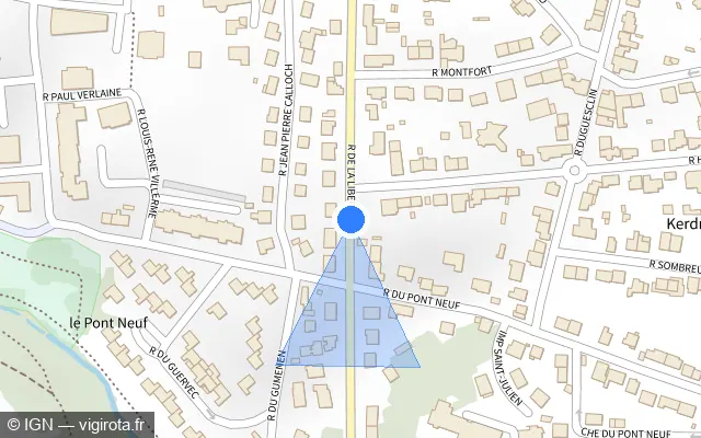 Vue plan de l'emplacement du radar de feu rouge à Auray