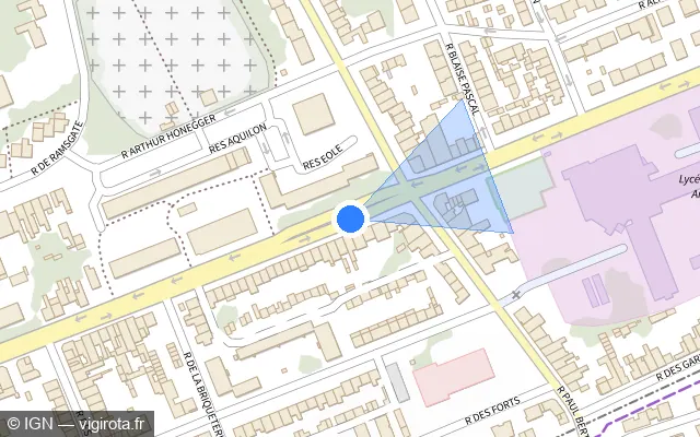 Vue plan de l'emplacement du radar de feu rouge à Leffrinckoucke