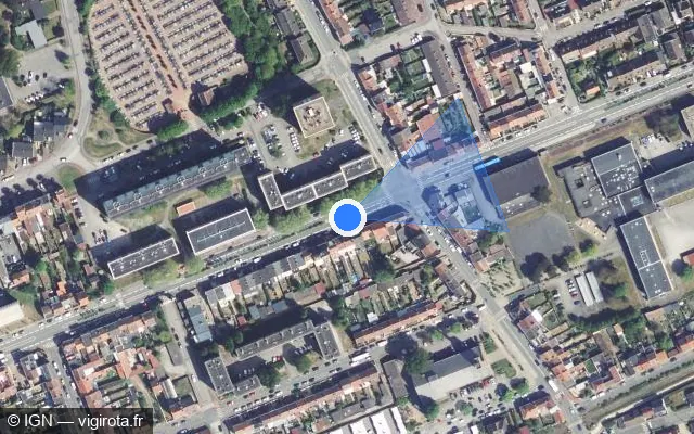 Vue satellite de l'emplacement du radar de feu rouge à Leffrinckoucke