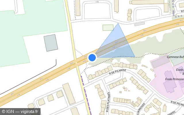Vue plan de l'emplacement du radar de feu rouge à Grande-Synthe