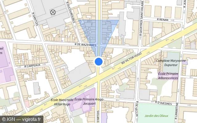 Vue plan de l'emplacement du radar de feu rouge à Lille