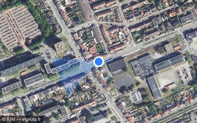 Vue satellite de l'emplacement du radar de feu rouge à Leffrinckoucke