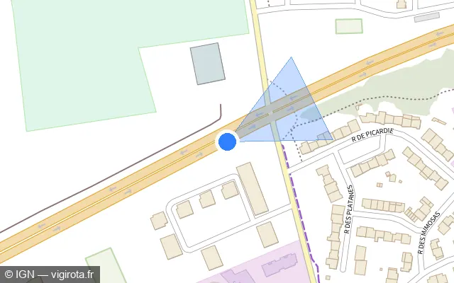 Vue plan de l'emplacement du radar de feu rouge à Grande-Synthe