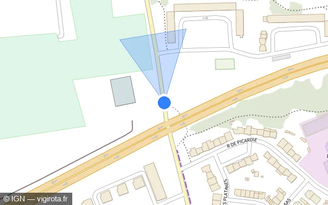 Vue plan de l'emplacement du radar de feu rouge à Grande-Synthe