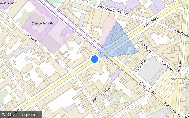 Vue plan de l'emplacement du radar de feu rouge à Lille