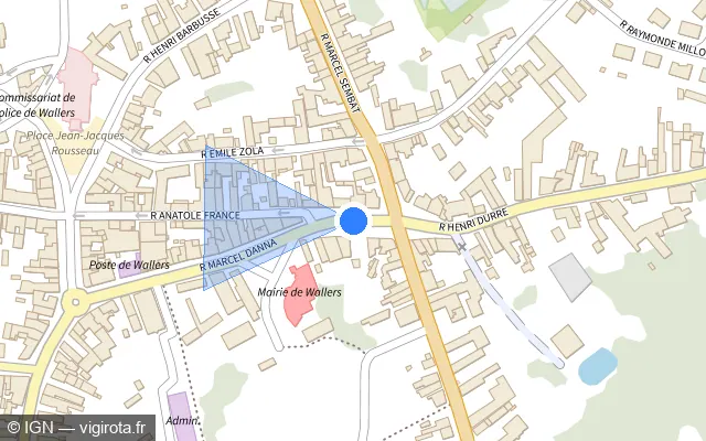 Vue plan de l'emplacement du radar de feu rouge à Wallers