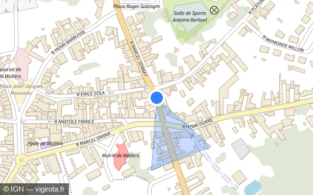 Vue plan de l'emplacement du radar de feu rouge à Wallers