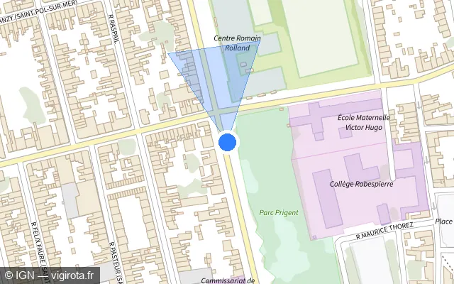 Vue plan de l'emplacement du radar de feu rouge à Dunkerque