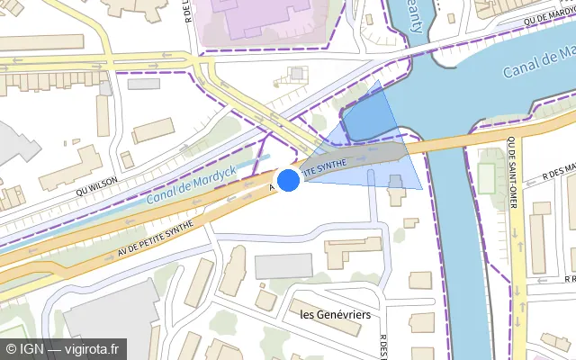 Vue plan de l'emplacement du radar de feu rouge à Dunkerque
