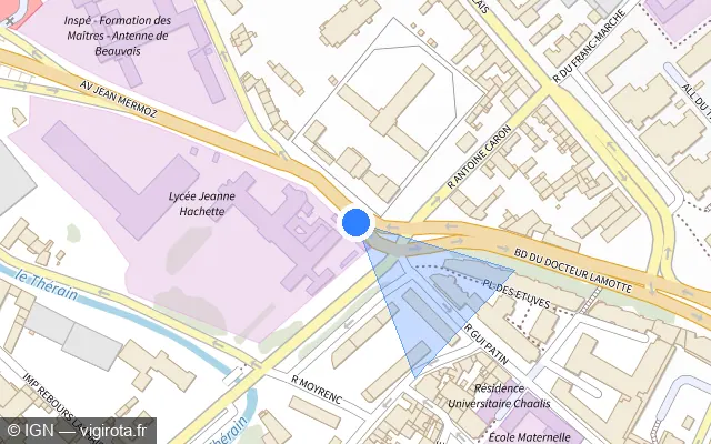 Vue plan de l'emplacement du radar de feu rouge à Beauvais