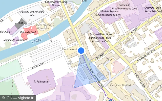 Vue plan de l'emplacement du radar de feu rouge à Creil