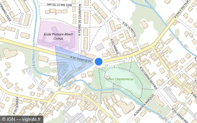 Vue plan de l'emplacement du radar de feu rouge à Chambly