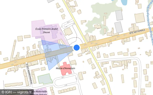 Vue plan de l'emplacement du radar de feu rouge à Cambrin