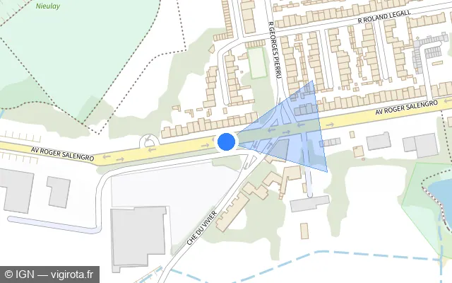 Vue plan de l'emplacement du radar de feu rouge à Coquelles