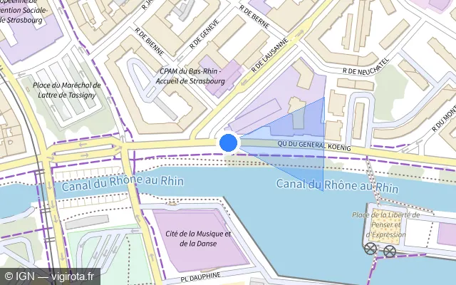 Vue plan de l'emplacement du radar de feu rouge à Strasbourg