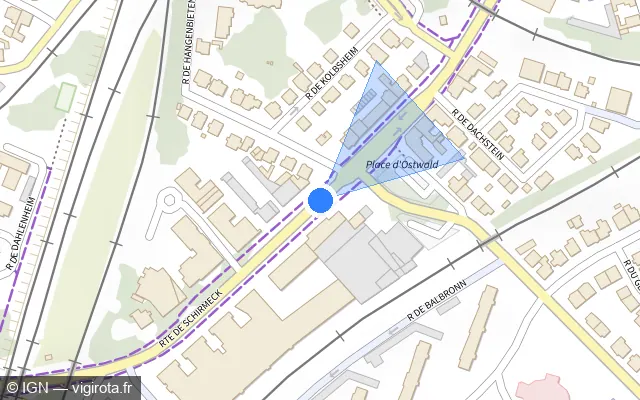 Vue plan de l'emplacement du radar de feu rouge à Ostwald