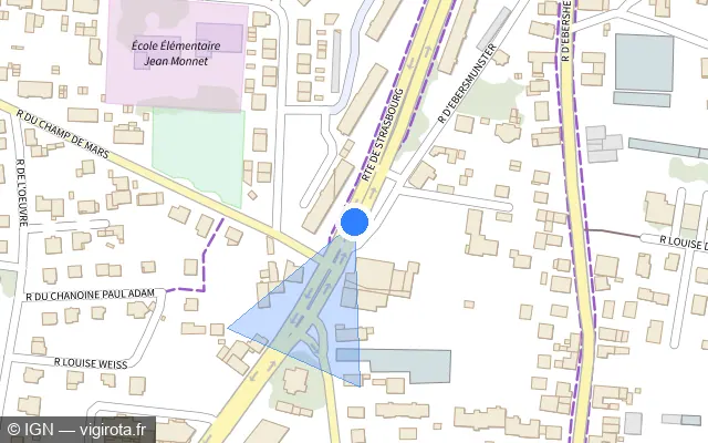 Vue plan de l'emplacement du radar de feu rouge à Sélestat