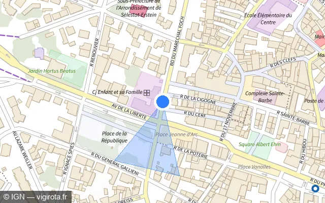 Vue plan de l'emplacement du radar de feu rouge à Sélestat