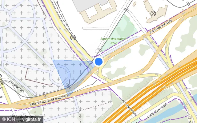 Vue plan de l'emplacement du radar de feu rouge à Schiltigheim