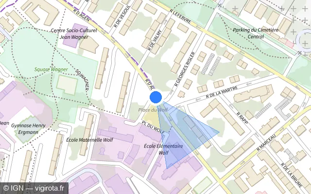 Vue plan de l'emplacement du radar de feu rouge à Mulhouse