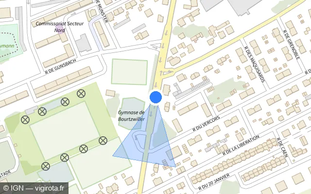 Vue plan de l'emplacement du radar de feu rouge à Mulhouse