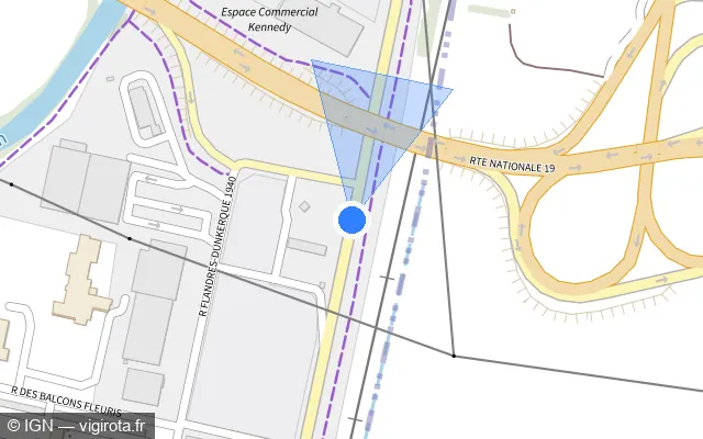 Vue plan de l'emplacement du radar de feu rouge à Vesoul