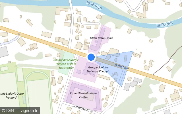 Vue plan de l'emplacement du radar de feu rouge à Ronchamp