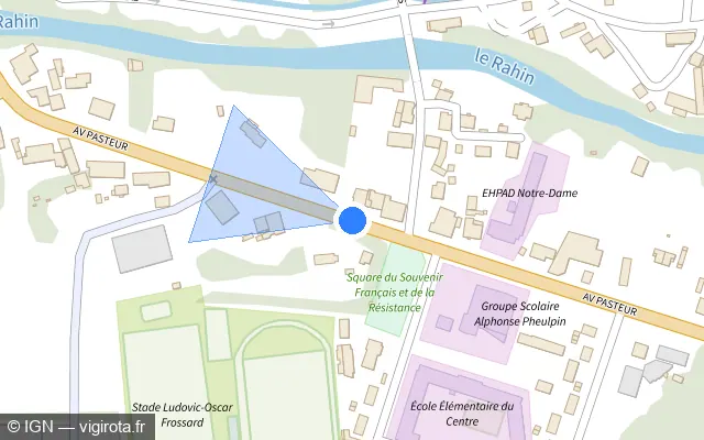 Vue plan de l'emplacement du radar de feu rouge à Ronchamp