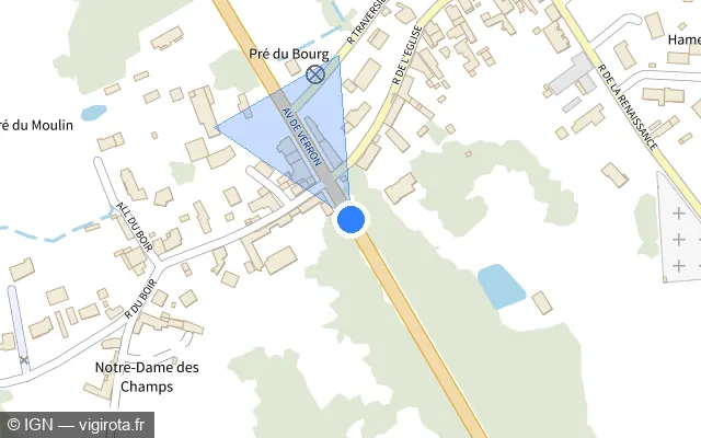 Vue plan de l'emplacement du radar de feu rouge à Villaines-sous-Malicorne