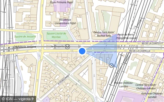 Vue plan de l'emplacement du radar de feu rouge à Paris