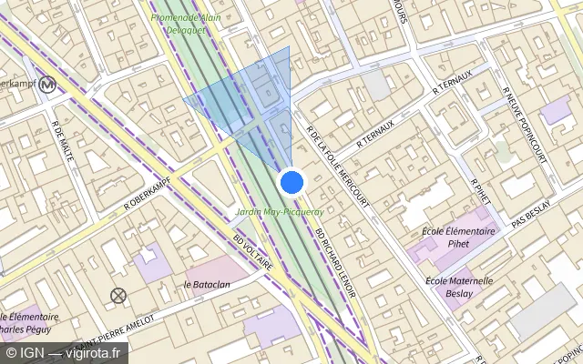 Vue plan de l'emplacement du radar de feu rouge à Paris