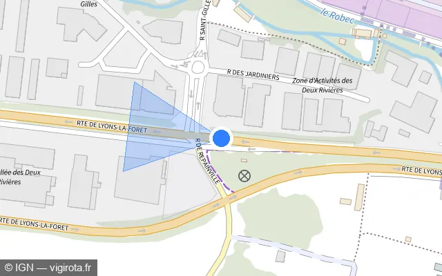 Vue plan de l'emplacement du radar de feu rouge à Bonsecours
