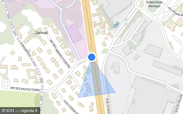 Vue plan de l'emplacement du radar de feu rouge à Dieppe