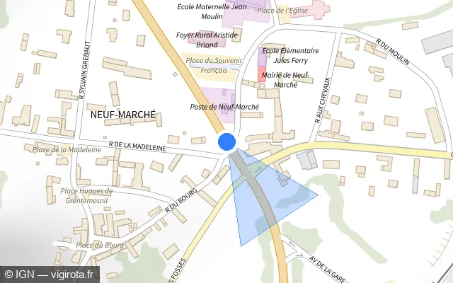 Vue plan de l'emplacement du radar de feu rouge à Neuf-Marché