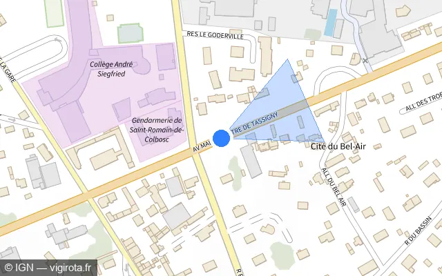 Vue plan de l'emplacement du radar de feu rouge à Saint-Romain-de-Colbosc